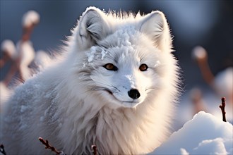 Arctic fox blending with snow, AI generated