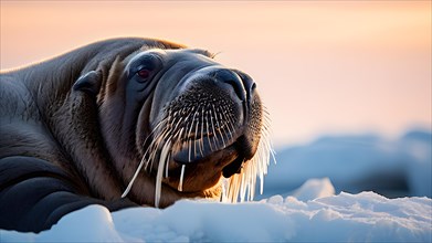 Walrus lounging on coastal ice, AI generated
