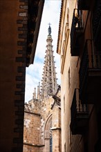 Tower of the cathedral in Barcelona, Spain, Europe