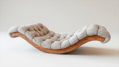 Contemporary lounge featuring a cushioned chaise longue with wooden frame, ai generated, AI