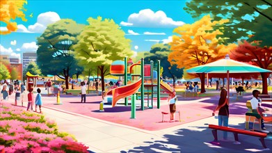 AI generated illustration of a vibrant colored park scenery