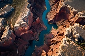 Erosion carved deep canyon and dramatic rock formations in the colorado plateau, AI generated