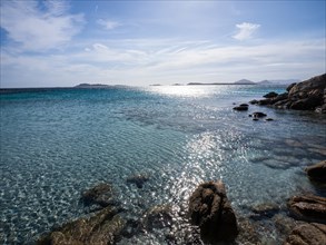 Rock formations, lonely bay, Capriccioli beach, Costa Smeralda, Sardinia, Italy, Europe
