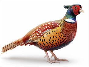 A pheasant (Phasianus colchicus) with white background, AI generated