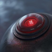 Close-up of a red alarm button with metallic texture, AI generated