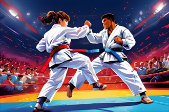 AI generated illustration showcasing teakwondo sports theme in vibrant accessible color schemes