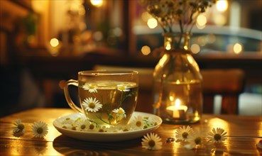 Chamomile tea served in a cozy cafe AI generated