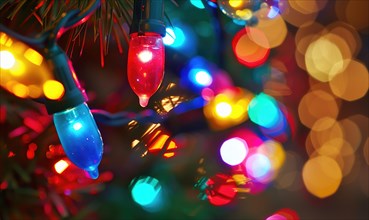 Close-up of colorful bokeh lights illuminating, festive night abstract background AI generated