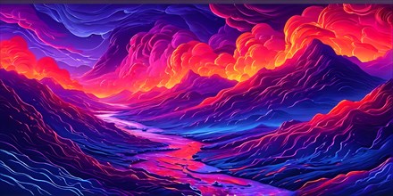 Thermal topography inspired abstract illustration, AI generated, pink, purple, altitude, map