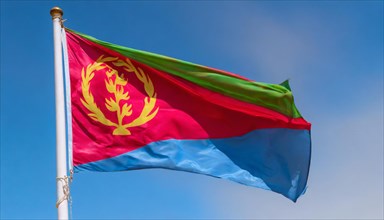 Flags, the national flag of Eritrea flutters in the wind