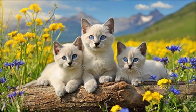 KI generated, animal, animals, mammal, mammals, cat, felidae (Felis catus), three cats resting on a