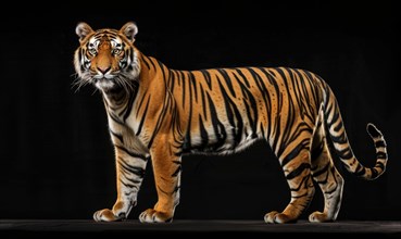 A Malayan tiger on black background AI generated