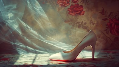 Elegant Solitude: A Lone High Heel Amidst Ethereal Light, AI generated