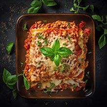 Gourmet Lasagna with Fresh Basil, AI generated