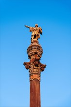 Columbus Column at the end of the Ramblas, Christopher Columbus points towards the New World,