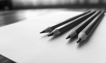 Graphite pencils lying on a blank sheet of white paper AI generated