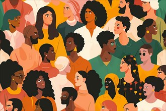 Illustration of a diverse crowd with colorful faces depicting a sense of community and