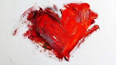 An abstract heart painted in vibrant red strokes on a white background reflects strong emotion, ai