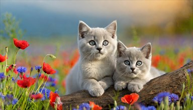 KI generated, animal, animals, mammal, mammals, cat, felidae (Felis catus), two kittens resting on