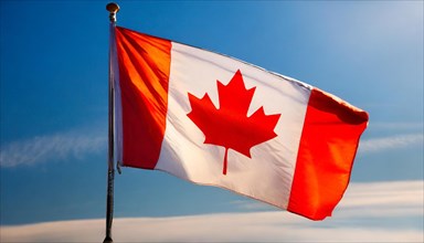 Flag, the national flag of Canada fluttering in the wind