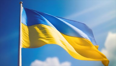 Flags, the national flag of Ukraine, fluttering in the wind