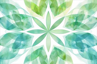 Calming abstract design with overlapping geometric shapes in green and blue, illustration, AI