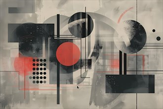 Monochromatic abstract geometric art with a bold red accent, illustration, AI generated