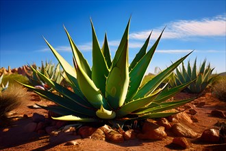 Agave plant with sharp edges vibrant green thriving chihuahuan desert, AI generated