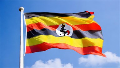 Flags, the national flag of Uganda, fluttering in the wind