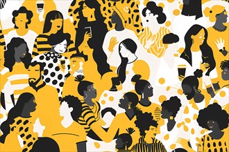 Colorful illustration celebrating diversity with abstract people patterns, illustration, AI