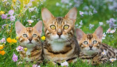 KI generated, animal, animals, mammal, mammals, cat, felidae (Felis catus), a cat and two kittens