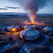 Traditional mongolian yurt in the mongolian desert, AI generated
