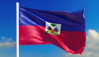 Flags, the national flag of Haiti flutters in the wind