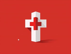 Bold medical aid cross icon centered on a red background, symbolizing healthcare, illustration, AI