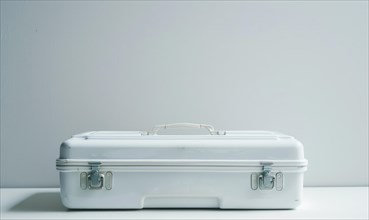 A minimalist white suitcase with clean design against a plain background AI generated