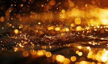 Close-up of golden bokeh lights shimmering in the evening AI generated