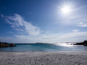 Sandy beach beach, secluded bay, Capriccioli beach, Costa Smeralda, Sardinia, Italy, Europe