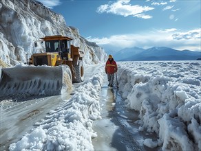 Lithium mining in a white salt lake in South America, AI generated