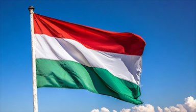 Flags, the national flag of Hungary, fluttering in the wind