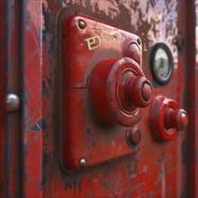 Close-up of a red hydrant shows detailed textures, AI generated