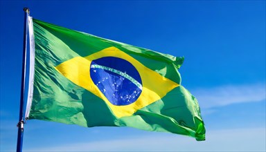 Flag, the national flag of Brazil flutters in the wind