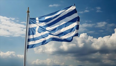 Flag, the national flag of Greece fluttering in the wind
