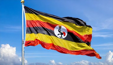 Flags, the national flag of Uganda, fluttering in the wind