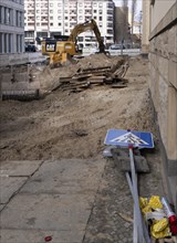 Construction site at the tram track bed in Berlin-Mitte, Germany, Europe