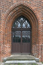 Entrance portal of St Mary's Church, Brick Gothic, Kluetz, Mecklenburg-Western Pomerania, Germany,