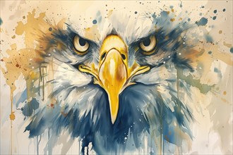 Artistic watercolor painting of an eagle with a vibrant abstract background, AI generated