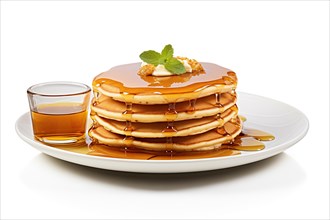 Golden Pancake Stack with Syrup and Mint, AI generated