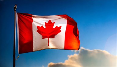 Flag, the national flag of Canada fluttering in the wind