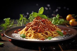 Gourmet Spaghetti Bolognese with Fresh Basil, AI generated