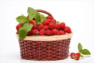 Ripe Strawberries in Wicker Basket, AI generated